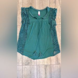 No Boundaries forest green color sleeveless knit top with cute lace detail.